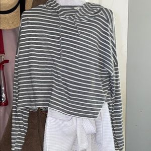 Striped long sleeve crop top with a hood!!